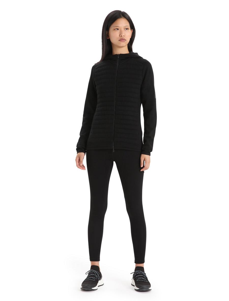 Women's Icebreaker ZoneKnit™ Merino Insulated Long Sleeve Zip Hoodie Black | CA 1277DFMN